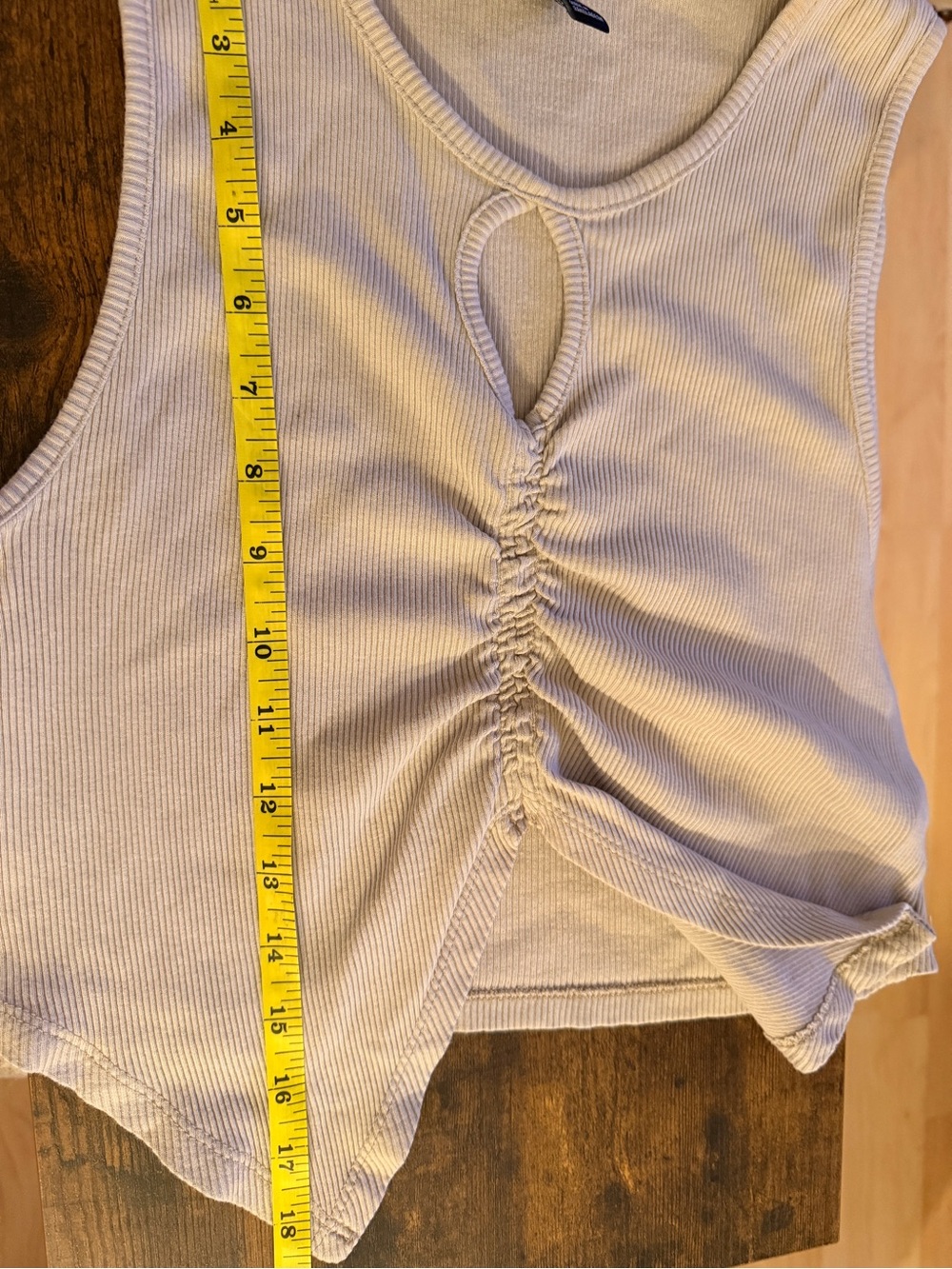 Forever 21 Beige Ruched Keyhole Ribbed Tank Y2K Festival Neutral Summer Crop L - Picture 10 of 10
